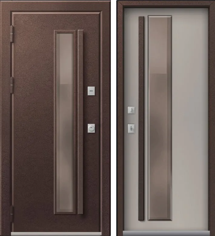 Фото Дверь Термо Premium 4 Шоколад Муар - Кашемир Грей мех.защелка DIS007387